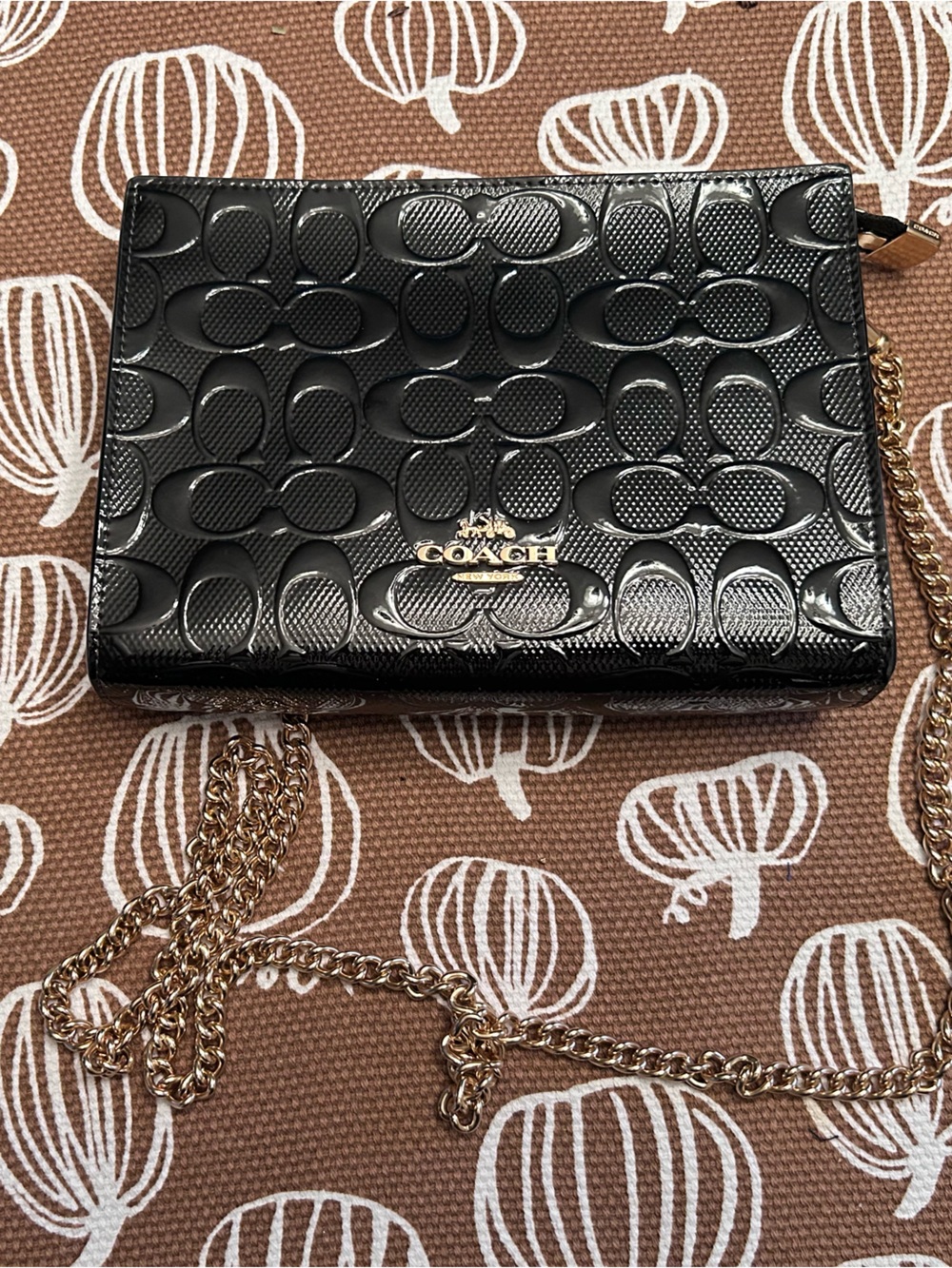Coach Black Embossed Leather Chain Crossbody